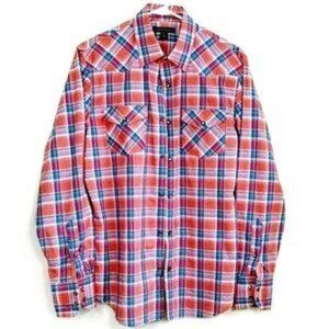 Banana Republic Men Multicolor Plaid Western Shirt Pearl Snap Closure Size Small